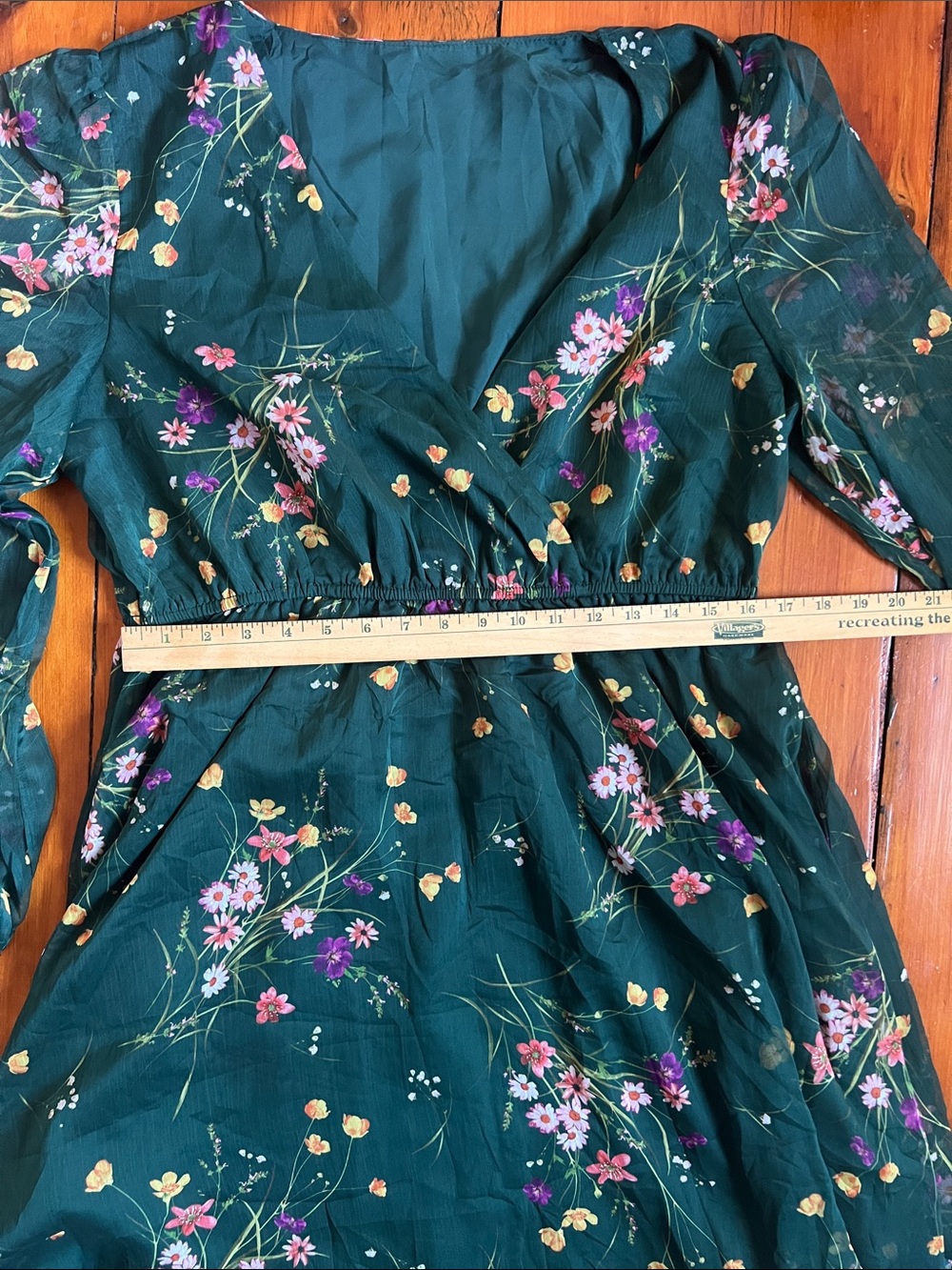 Cupshe Teal Green Floral Long-Sleeve V-Neck Dress - Picture 2 of 5
